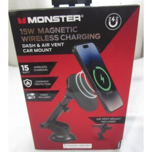 Monster 15w magnetic wireless charging dash & vent mount new in box